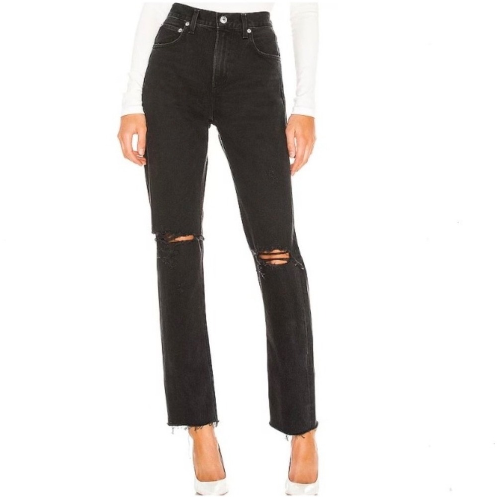 Agolde Cherie High Rise Straight Leg Jeans Black‎ Distressed - 28